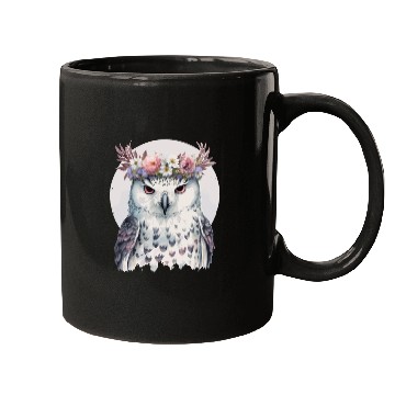 Discover White Snow Owl Bird Flower Crown Floral Birds Mugs