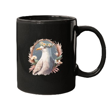 Discover Seagull Bird Flower Crown Floral Seabirds Mugs