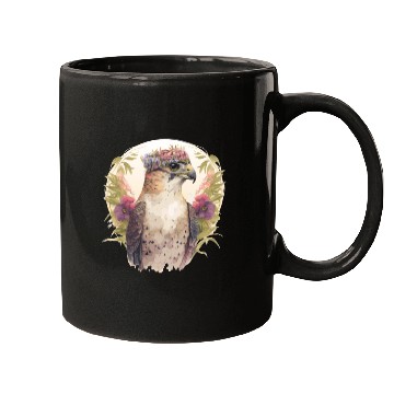 Discover Watercolor Falcon Birds Of Prey Flower Crown Flora Mugs