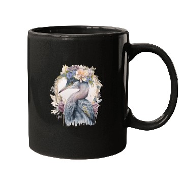 Discover Watercolor Heron Freshwater Bird Watching Flower C Mugs