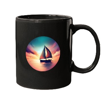 Discover Sailing Sailboat Dinghy Sunset Design Mugs
