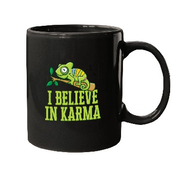 Discover Happy Green Chameleon Karma Believer Mugs