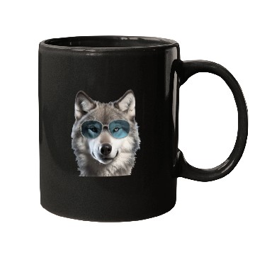 Discover Grey Wolf Wearing Blue Sunglasses Wildlife Animal Mugs