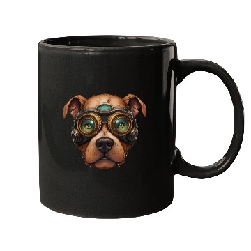 Discover Steampunk Pitbull Dog in Clockwork Glassess Mugs