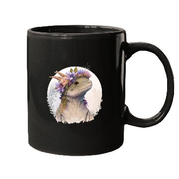 Discover Watercolor Lizard Flower Crown Floral Reptile Love Mugs