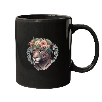 Discover Watercolor Jaguar Flower Crown Wild Cat Lover Mugs