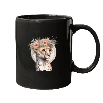 Discover Cute Cheetah Flower Crown Boho Aesthetic Mugs