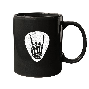 Discover Cool Rock And Roll Skeleton Hand On A Guitar Pick Mugs