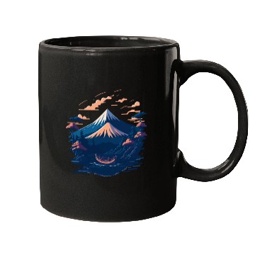 Discover Serene Mount Fuji Sunset Peaceful River Scenery Mugs