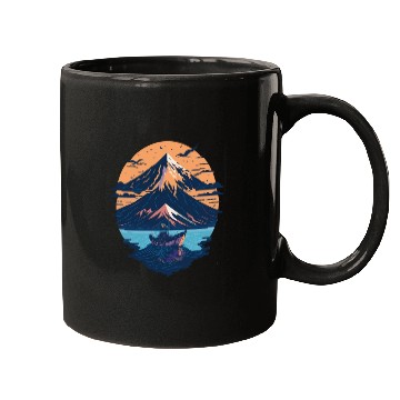 Discover Serene Mount Fuji Sunset Peaceful River Scenery Mugs