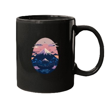 Discover Serene Mount Fuji Sunset Peaceful River Scenery Mugs