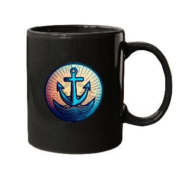 Discover Sailing Motor Boat Anchor Around Sunset Mugs
