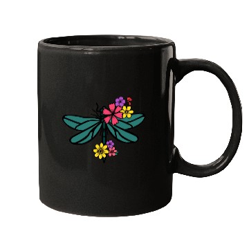 Discover dragonfly with colorful flowers Mugs