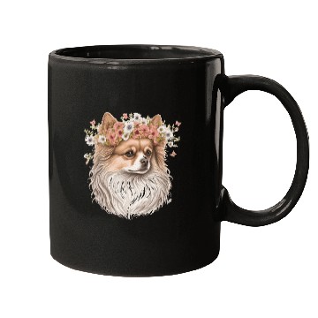 Discover Cute Pomeranian Pom Flower Crown Pet Dog Breed Flo Mugs