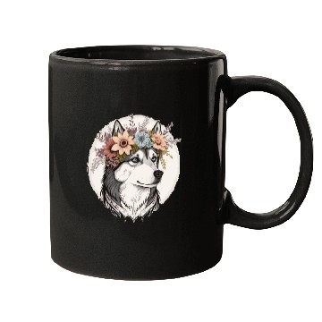 Discover Cute Siberian Husky Flower Crown Pet Dog Breed Flo Mugs