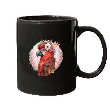Discover Red Scarlet Macaw Flower Crown Parrot Watercolor B Mugs