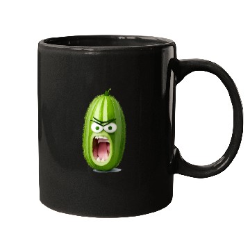 Discover A cucumber with angry face cartoon style Mugs