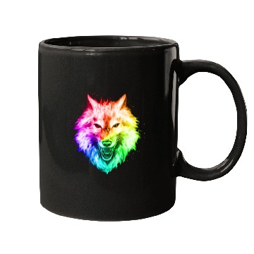 Discover Bright Colorful Wolf Head – Rainbow Howling Wolf F Mugs