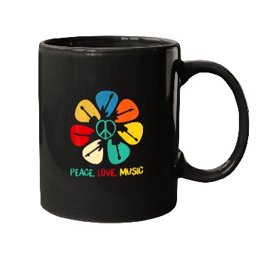 Discover Peace Love Music Guitar Flower Rock And Roll Mugs