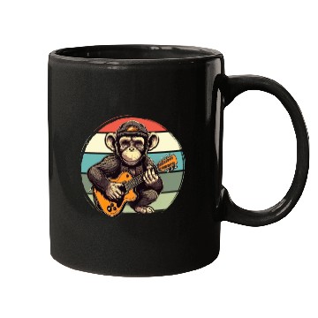 Discover Monkey Chimpanzee Playing Acousitc Rock Guitar Mugs