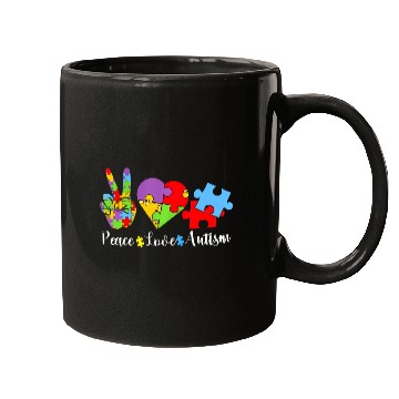 Discover Peace Love Autism Puzzle In April We Wear Blue For Mugs
