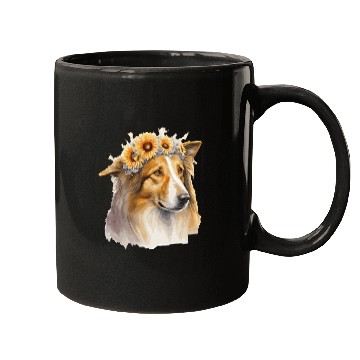 Discover Cute Collie Sunflower Dog Breed Pet Puppy Mugs