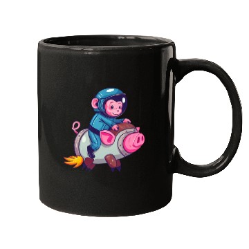 Discover Pig and Monkey as Astronauts Mugs