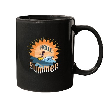 Discover Hello Summer Vacation Surfing Woman Mugs