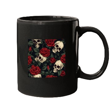 Discover Dark Elegant Goth Skulls & Red Roses Pattern Mugs