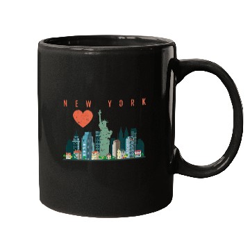 Discover New York City Nyc Skyline Heart Distressed Style Mugs