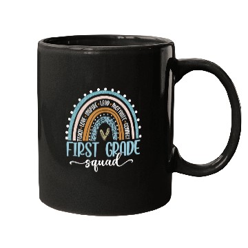 Discover First Grade Squad Rainbow Leopard Teacher Back Mugs
