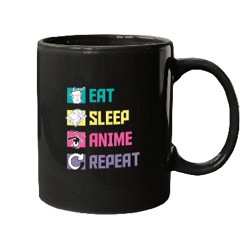 Discover Eat Sleep Anime Repeat funny Mugs