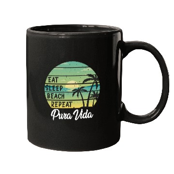 Discover Eat Sleep Beach Repeat Pura Vida Palms Sunset Mugs