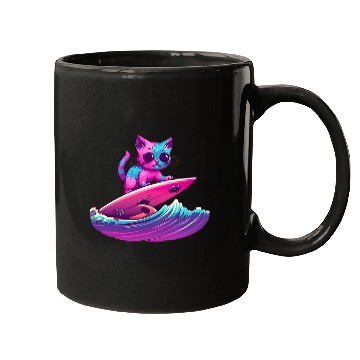 Discover Synthwave Surfing Cat Mugs