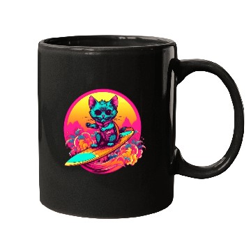 Discover Cool Retro Surfing Cat Mugs