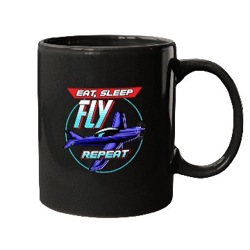 Discover Eat Sleep Fly Repeat Airplane Pilot Aviation Pun Mugs