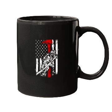 Discover Firefighter Red Axe Distressed Fire American Mugs