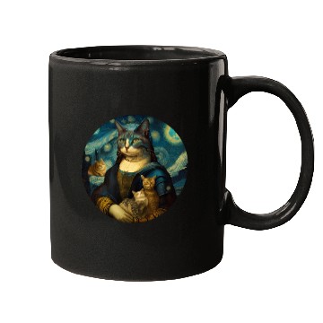 Discover Mona Lisa With Cats Starry Night Van Gogh Painting Mugs