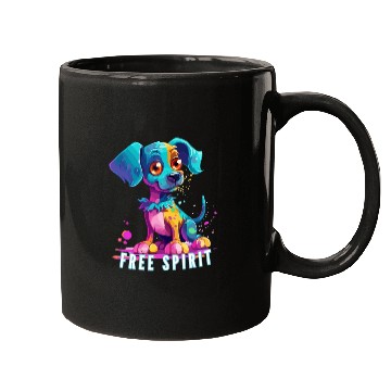 Discover Free Spirit Mugs: Puppy Synthwave Graffiti Kids