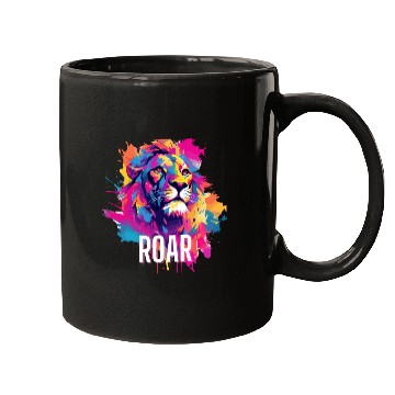 Discover Roar Mugs: Lion Synthwave Graffiti Kids Mugs