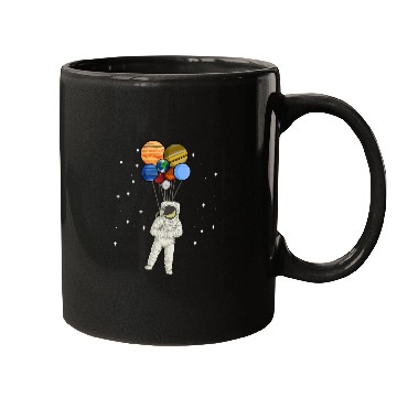 Discover Astronaut Holding Planet Balloons of Solar System Mugs