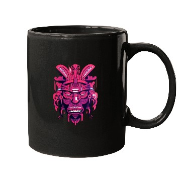 Discover Ancient Aztec Mask in magenta Mugs