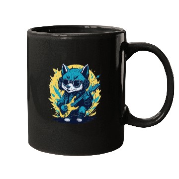 Discover Rockin' Wolf Cub, Fun Cute Illustration Mugs Design