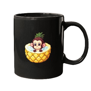 Discover Monkey Bathing in Pineapple - Fun Summer Design Mugs