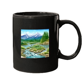 Discover Watercolor Mountain River Mugs