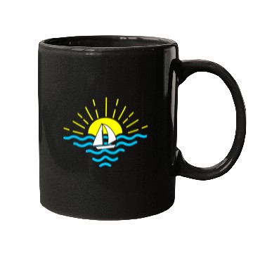 Discover Sunset with sailboat Mugs