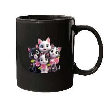 Discover Cute Cats with Flowers 3D Ai Art Mugs