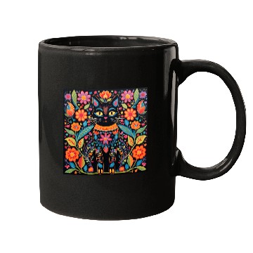 Discover Folk Art Cat Floral Mugs
