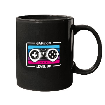 Discover Game on level up illustration in black Mugs