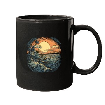 Discover serene ocean sunset with large waves (4) Mugs